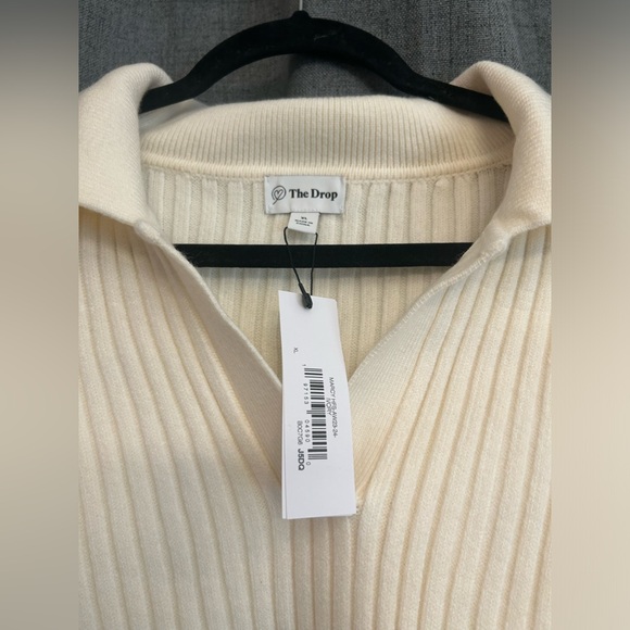 The Drop Women's Marcy Ribbed Polo Pullover Cropped V-neck Top Sweater Size XL - Picture 10 of 10